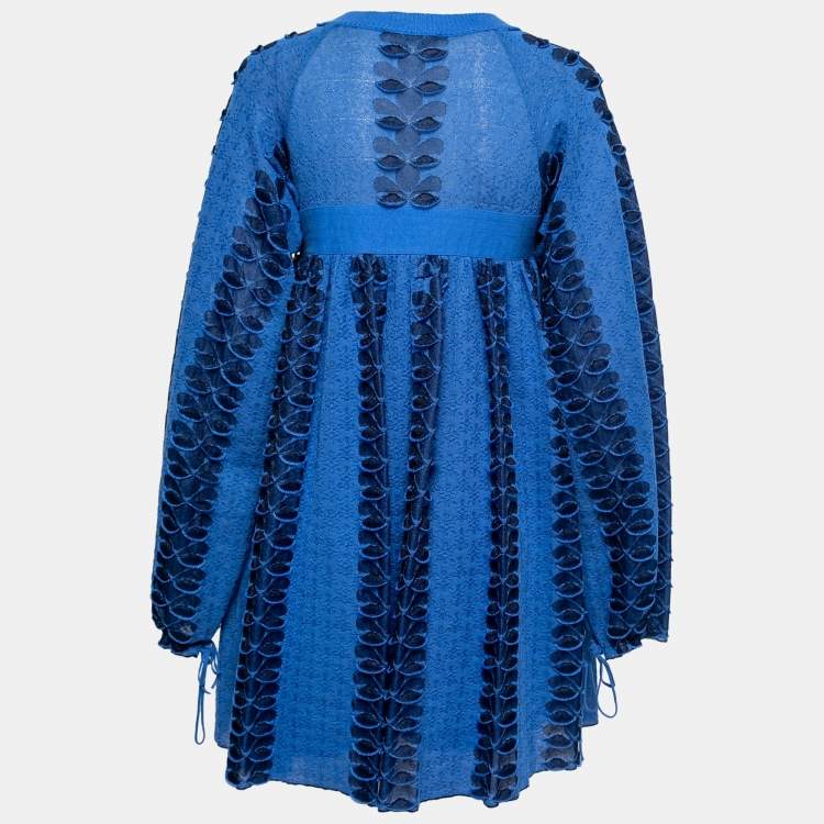 Chanel Blue Textured Knit Long Sleeve Mini Dress M Chanel