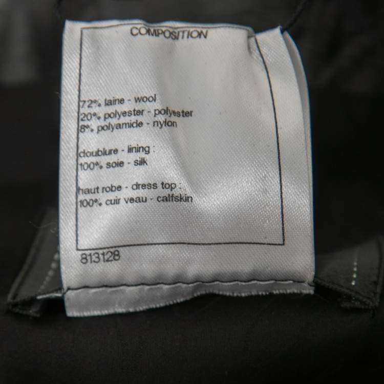 Pre Owned Chanel Black Leather & Tweed Midi Dress L