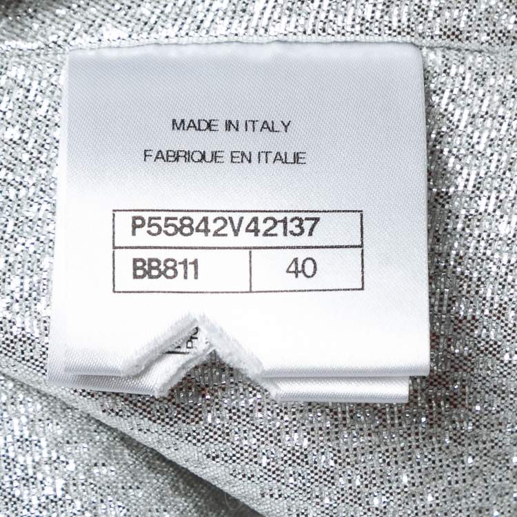 Pre Owned Chanel Light Blue Jacquard Zip-Up Track Jacket M