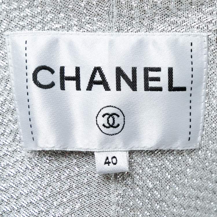 Pre Owned Chanel Light Blue Jacquard Zip-Up Track Jacket M