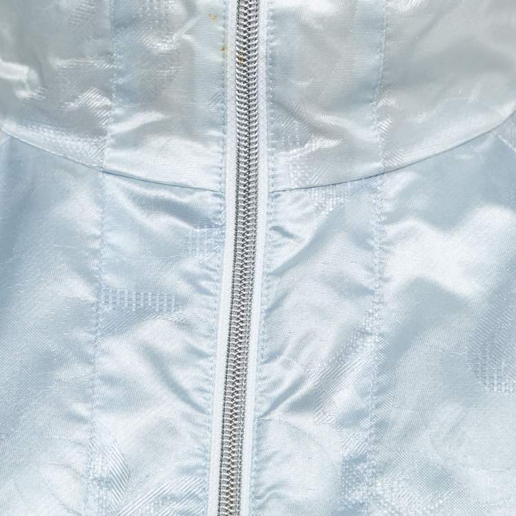 Pre Owned Chanel Light Blue Jacquard Zip-Up Track Jacket M