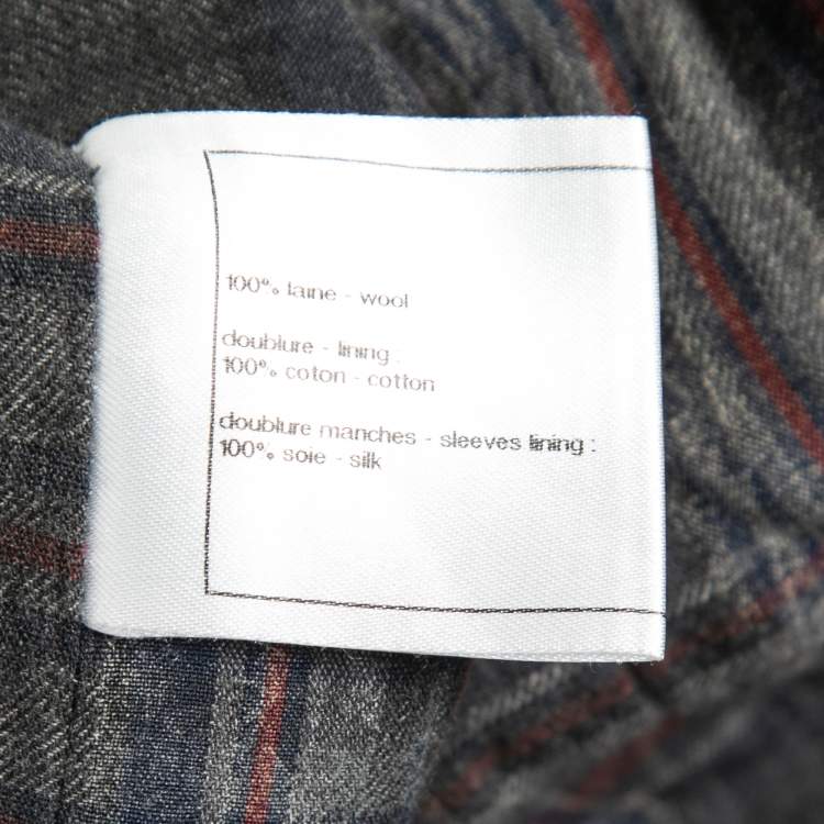 Pre Owned Chanel Grey Wool Trim Embellished Jacket L