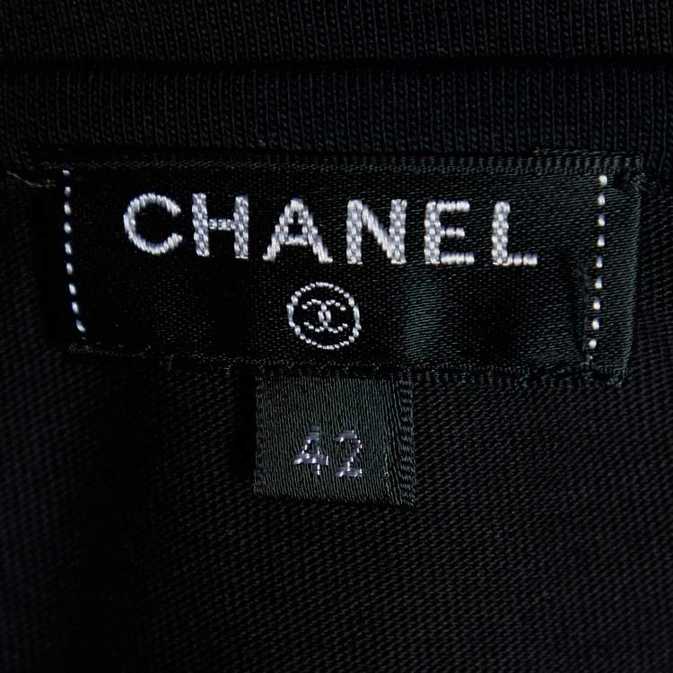 Pre Owned Chanel Black Jersey Detachable Camelia Brooch T-Shirt L