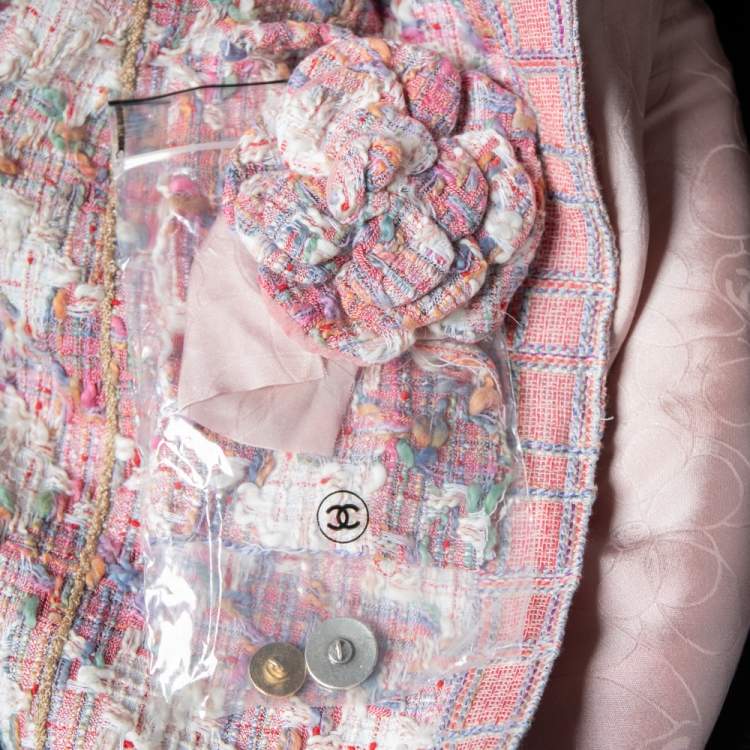Pre Owned Chanel Vintage Pink Fantasy Tweed Belted Coat M