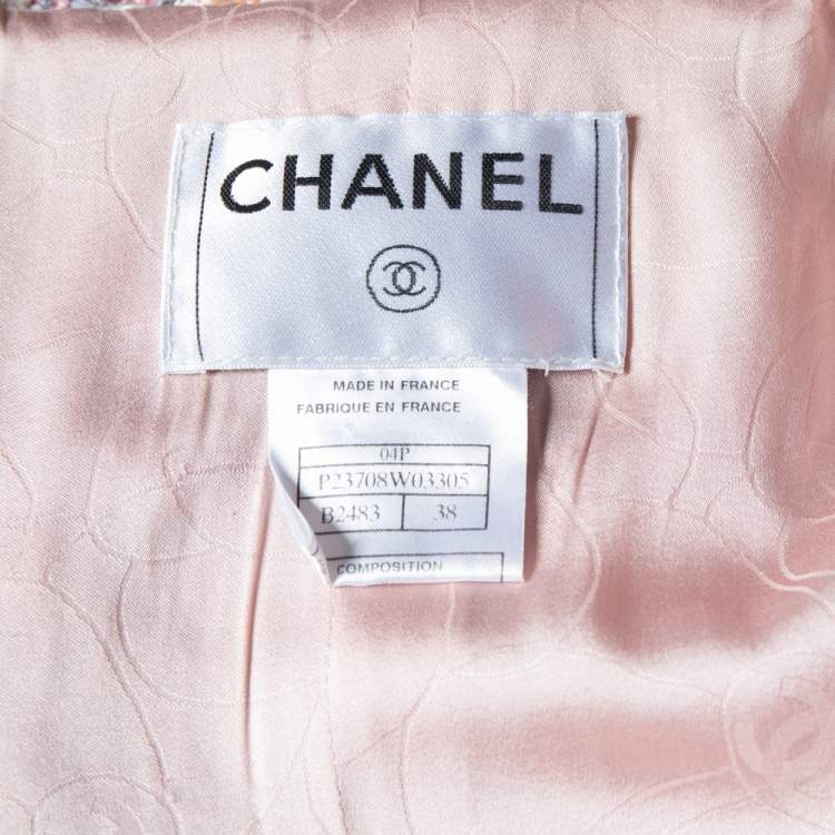 Pre Owned Chanel Vintage Pink Fantasy Tweed Belted Coat M
