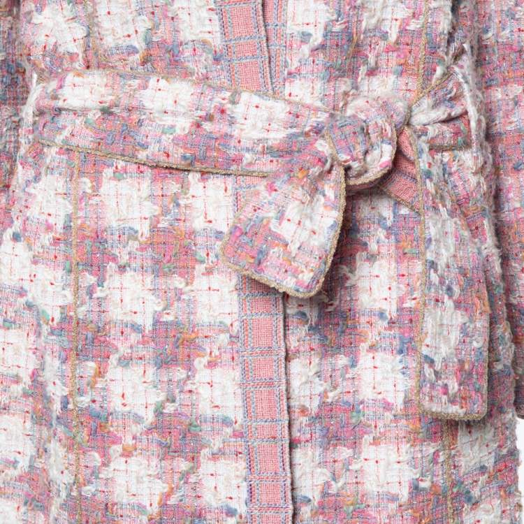 Pre Owned Chanel Vintage Pink Fantasy Tweed Belted Coat M