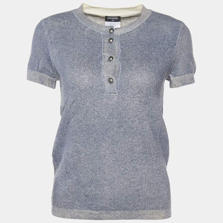 Pre Owned Chanel Blue Cashmere & Cotton Knit Sweater M