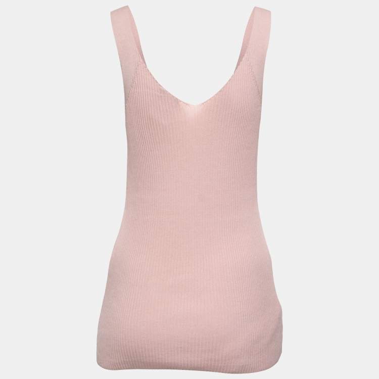 Chanel Light Pink Ribbed Knit Tank Top M Chanel