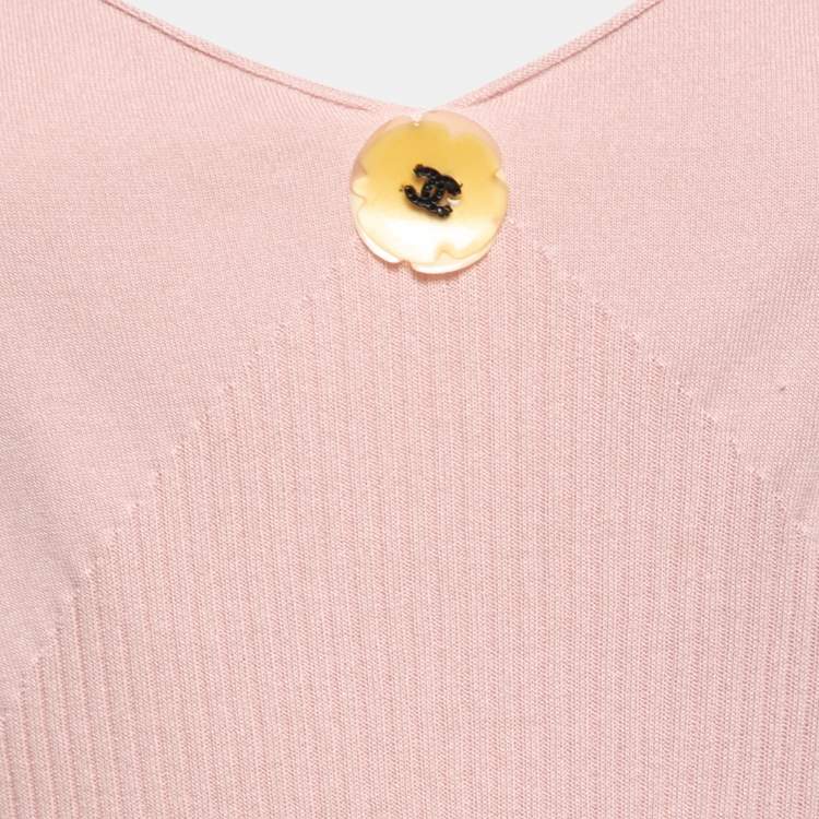 Pre Owned Chanel Light Pink Ribbed Knit Tank Top M