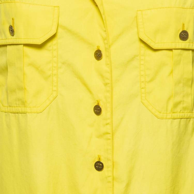 Pre Owned Chanel Vintage Yellow Cotton Button Front Shirt L