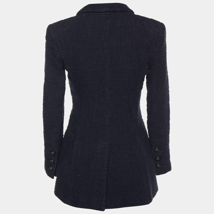 Pre Owned Chanel Black Tweed Button Front Blazer M