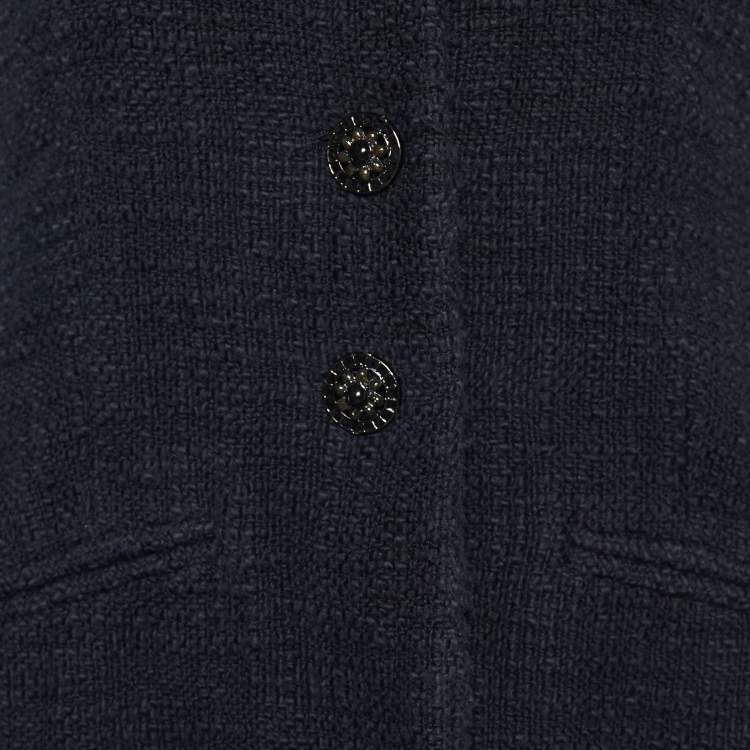 Pre Owned Chanel Black Tweed Button Front Blazer M