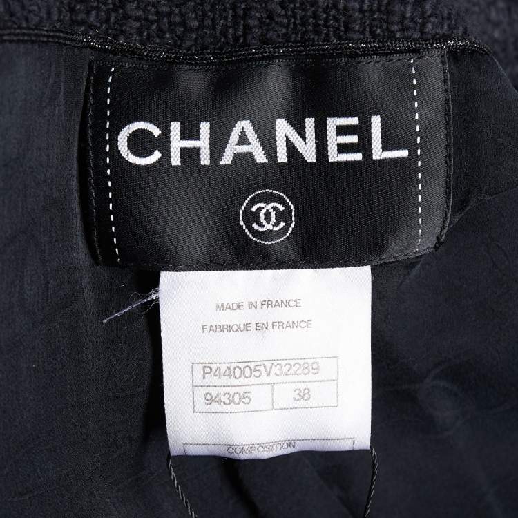 Pre Owned Chanel Black Tweed Button Front Blazer M