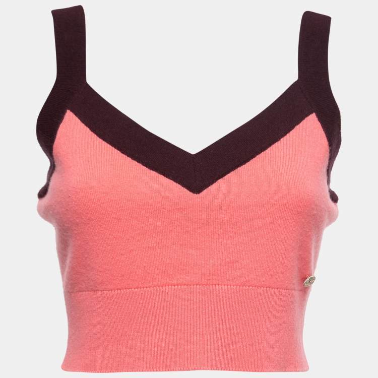 Chanel Pink & Plum Cashmere Cropped Knit Top M Chanel | The Luxury Closet