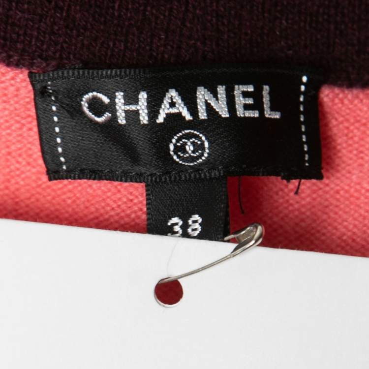 Pre Owned Chanel Pink & Plum Cashmere Cropped Knit Top M