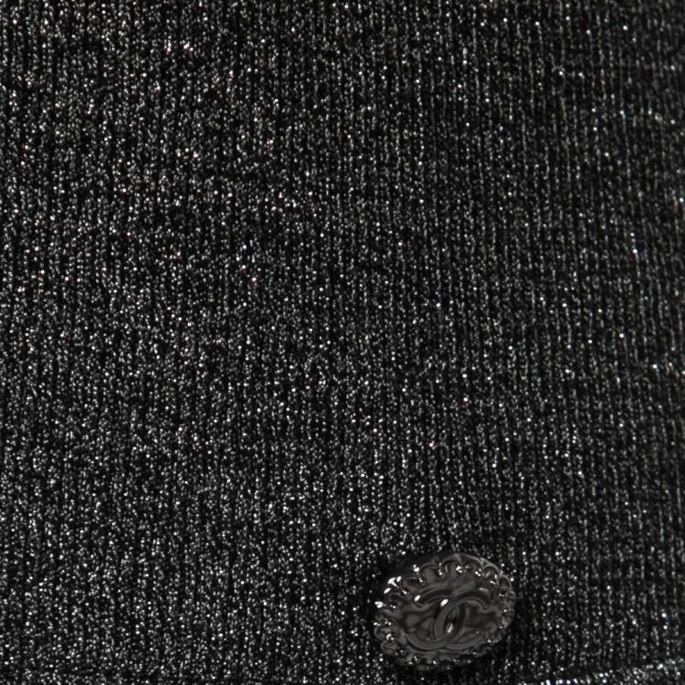 Pre Owned Chanel Black & Silver Knit Chain Trim Detail Sleeveless Top M