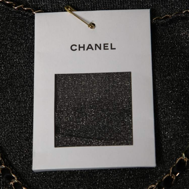 Pre Owned Chanel Black & Silver Knit Chain Trim Detail Sleeveless Top M