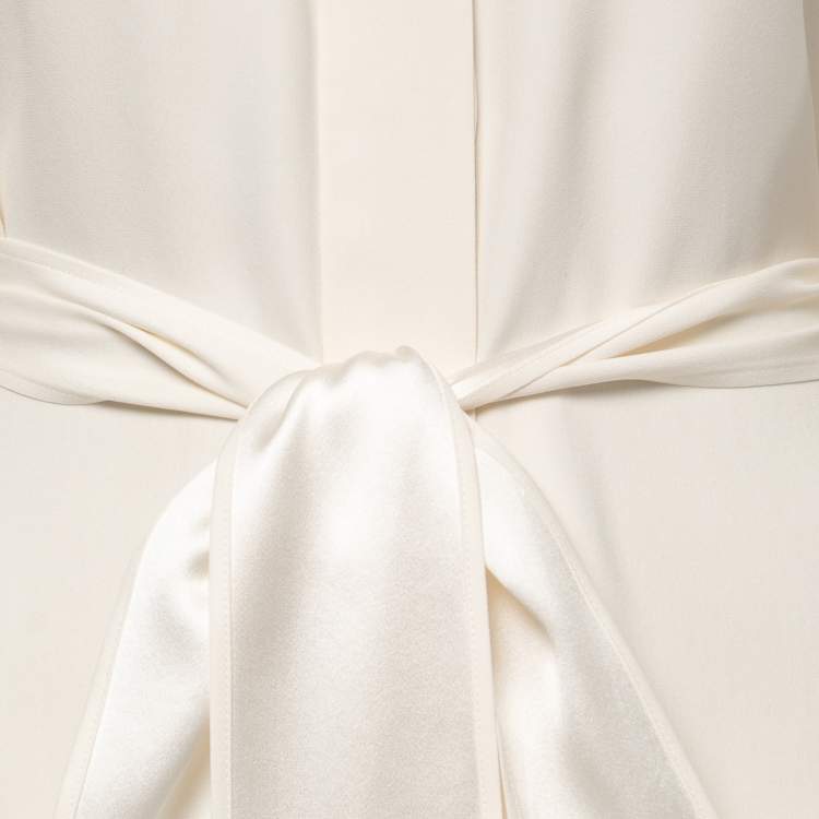 Pre Owned Chanel Cream Silk Belted Long Sleeve Shirt S