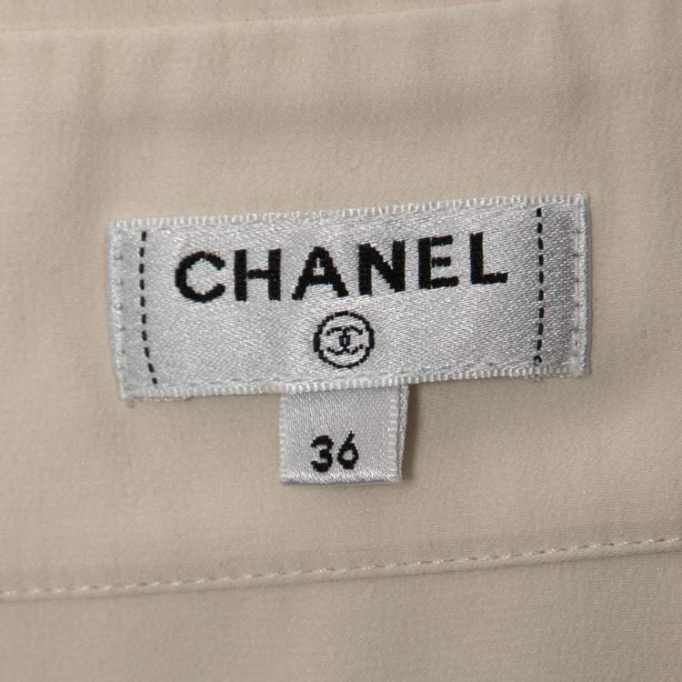 Pre Owned Chanel Cream Silk Belted Long Sleeve Shirt S