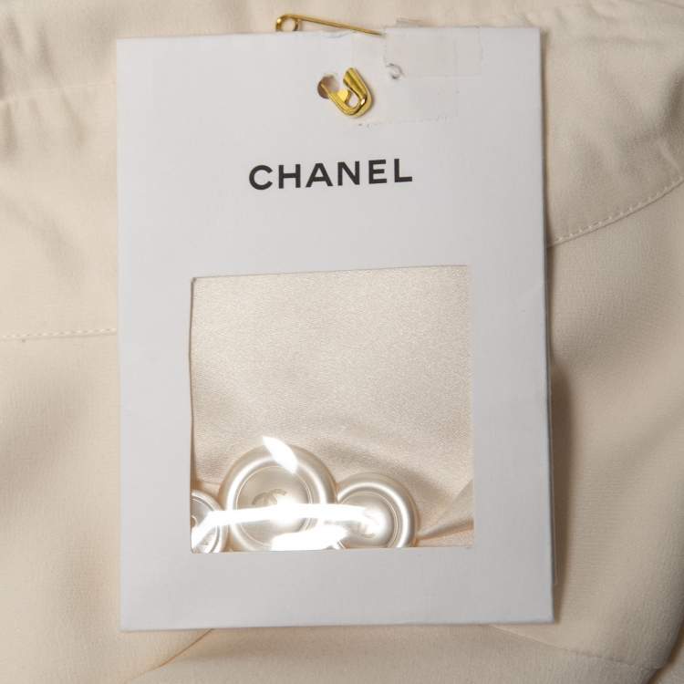 Pre Owned Chanel Cream Silk Belted Long Sleeve Shirt S