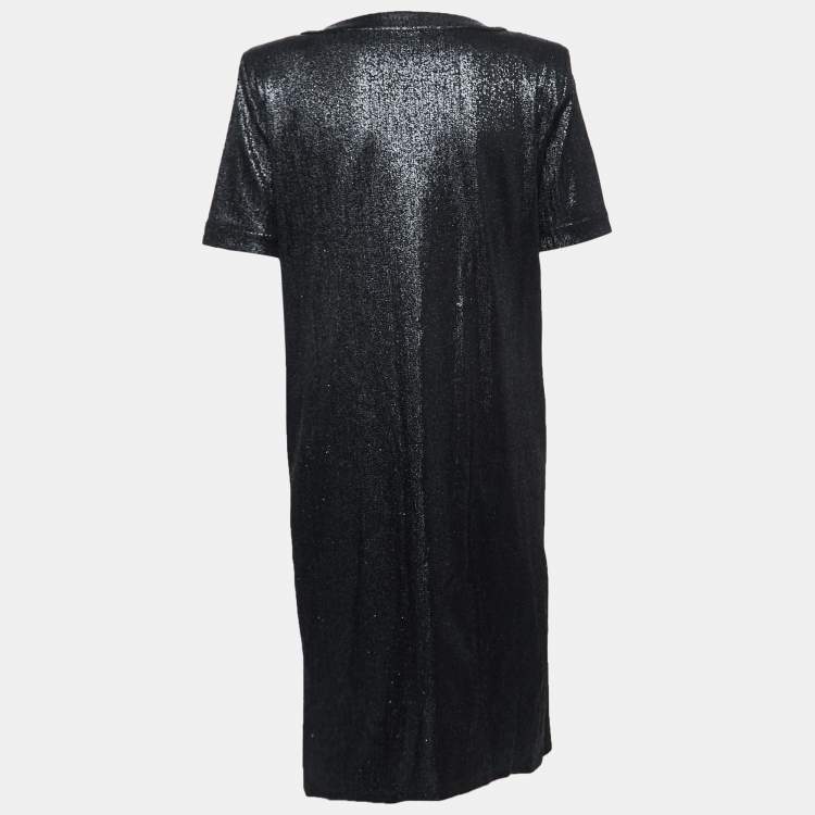 Pre Owned Chanel Black Metallic Lurex Knit Shift Dress M