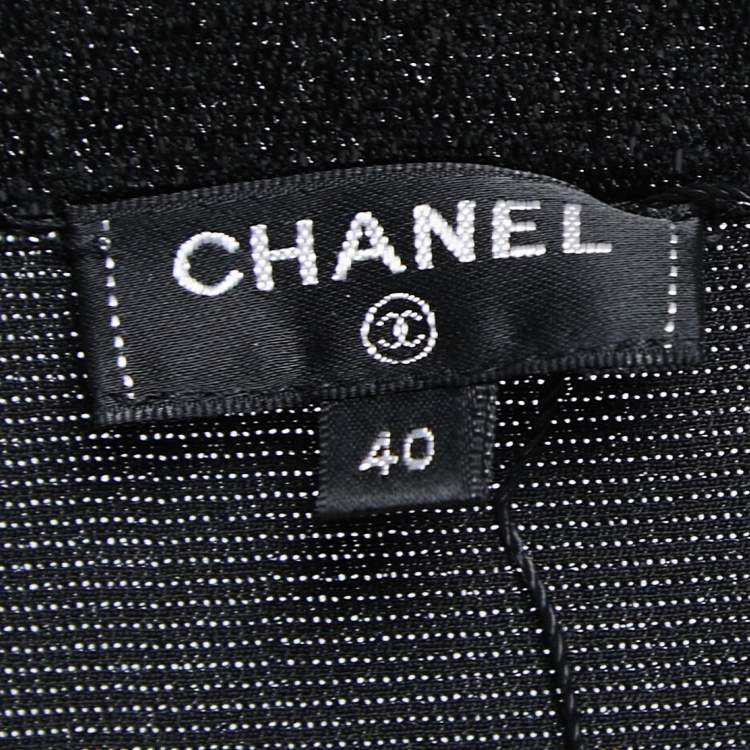 Pre Owned Chanel Black Metallic Lurex Knit Shift Dress M