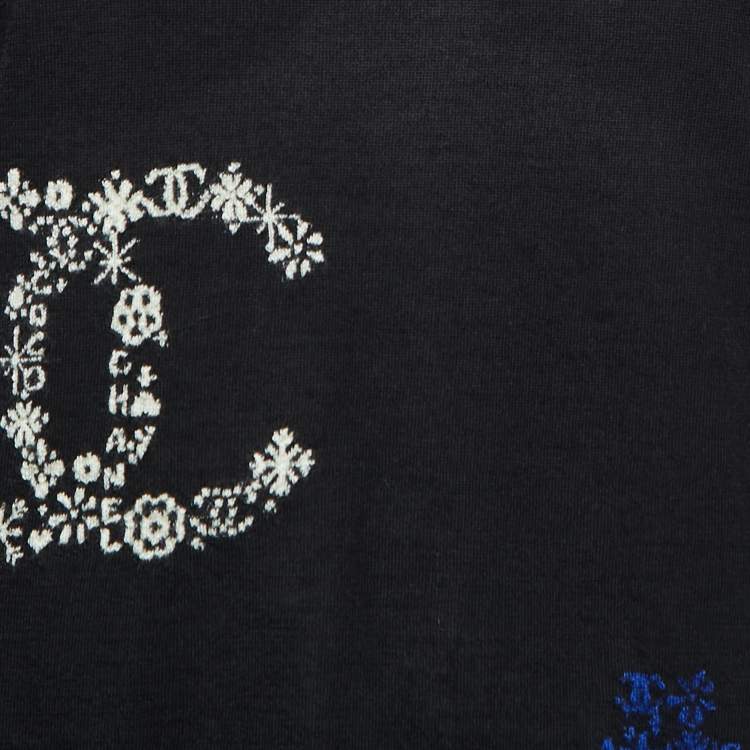 Pre Owned Chanel Black Patterned Cashmere Turtleneck Pullover L