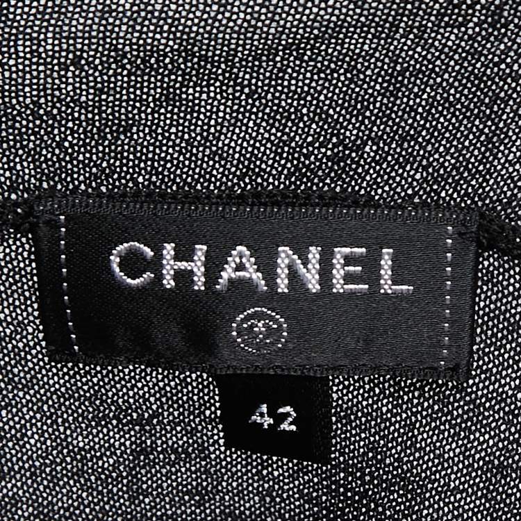 Pre Owned Chanel Black Patterned Cashmere Turtleneck Pullover L