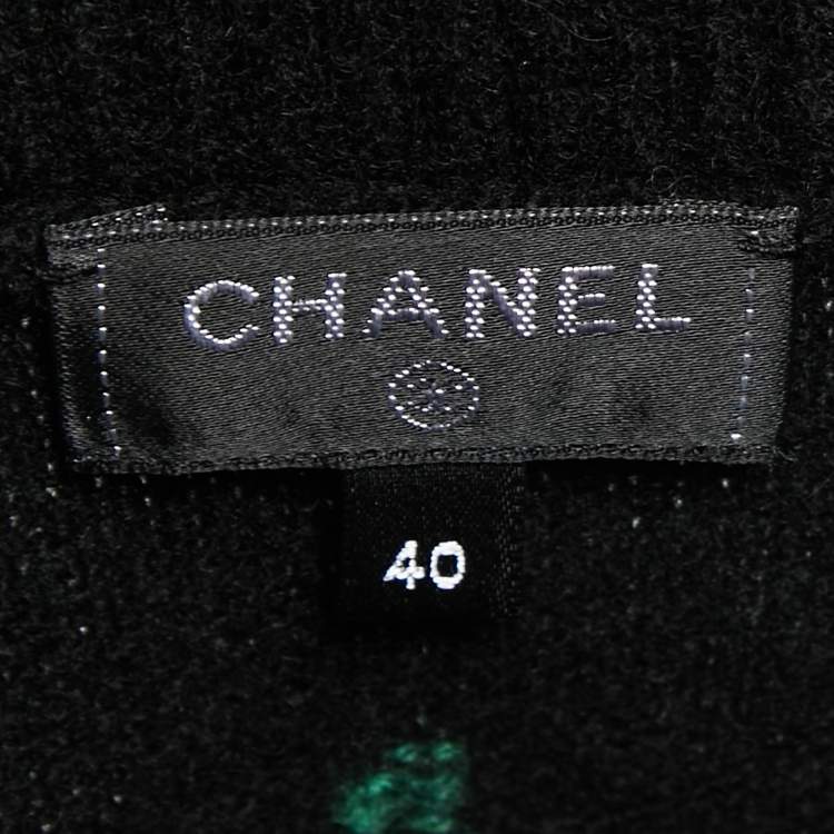 Pre Owned Chanel Black Patterned Cashmere Turtleneck Sweater M