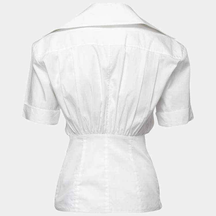 Pre Owned Chanel White Cotton Short Sleeve Fitted Top S