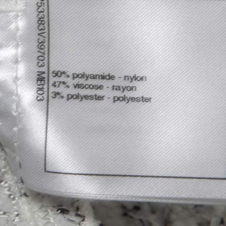 Pre Owned Chanel White/Black Tweed Long Sleeve Knit Top M