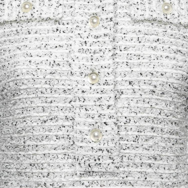 Pre Owned Chanel White/Black Tweed Long Sleeve Knit Top M