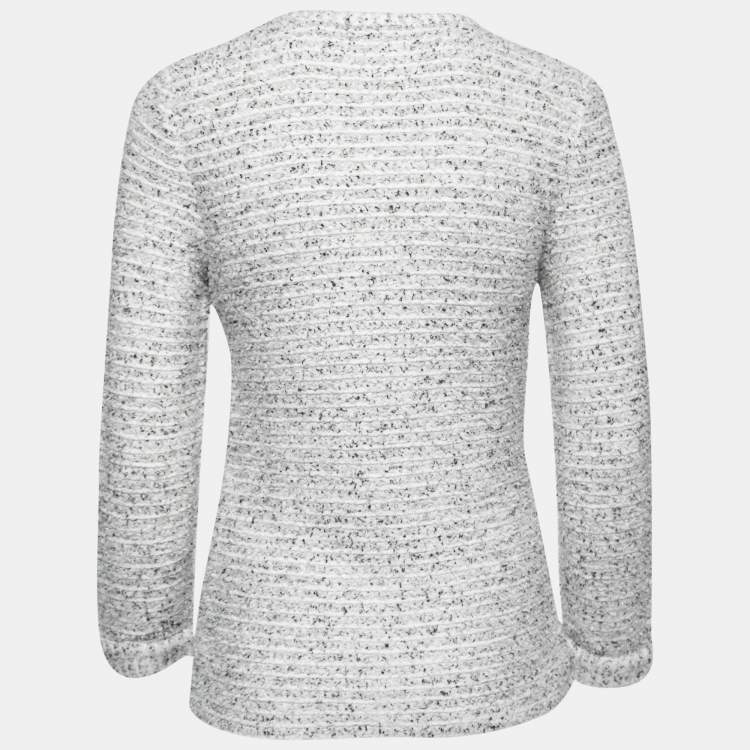 Pre Owned Chanel White/Black Tweed Long Sleeve Knit Top M