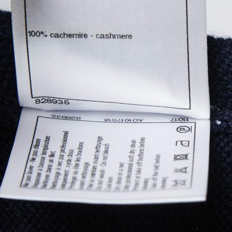 Pre Owned Chanel Navy Blue Cashmere Buttoned Knitted Dress M