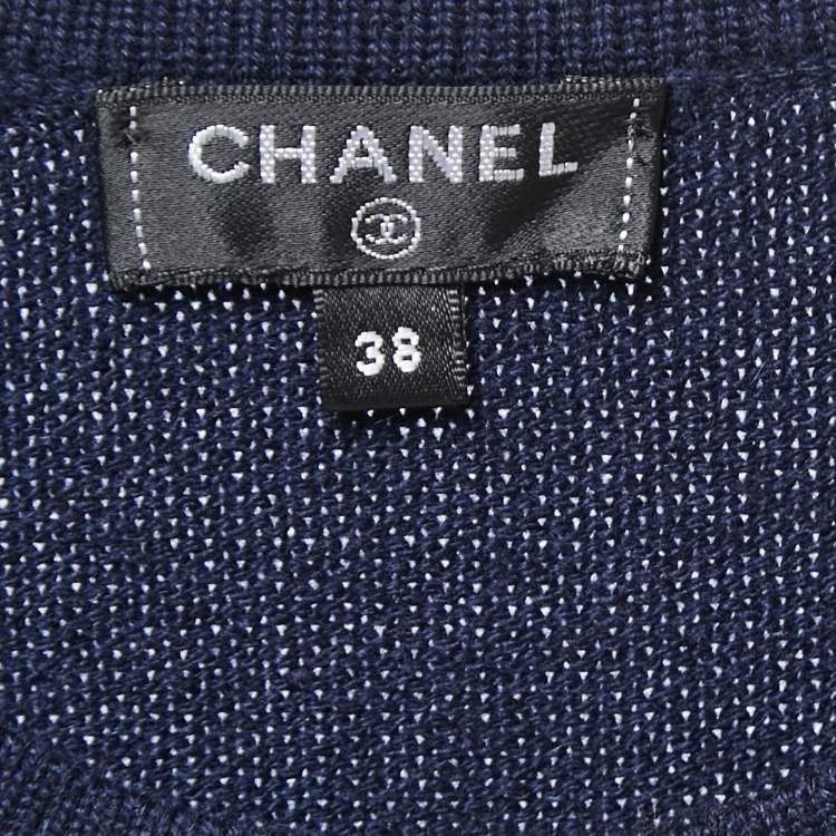 Pre Owned Chanel Navy Blue Cashmere Buttoned Knitted Dress M