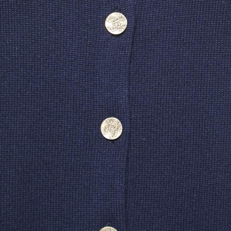 Pre Owned Chanel Navy Blue Cashmere Buttoned Knitted Dress M