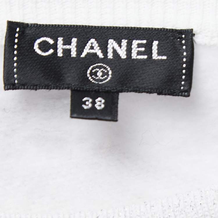 Pre Owned Chanel White Cotton Parrot Print Embellished Sweatshirt M