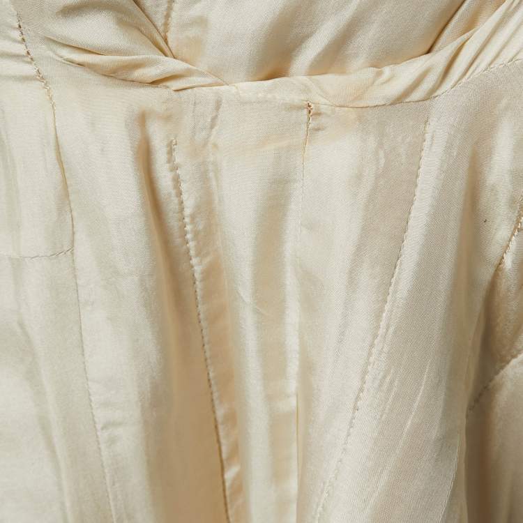 Pre Owned Chanel Cream Tweed Trim Detail Jacket S