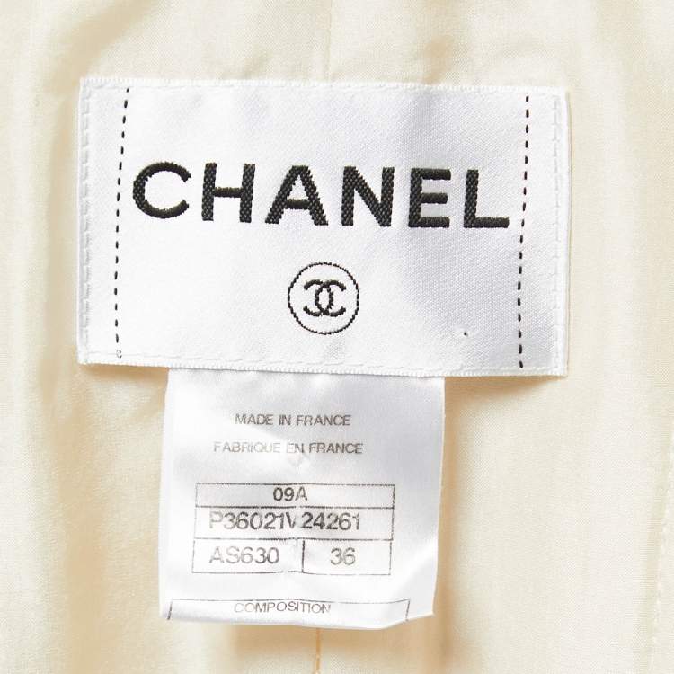 Pre Owned Chanel Cream Tweed Trim Detail Jacket S