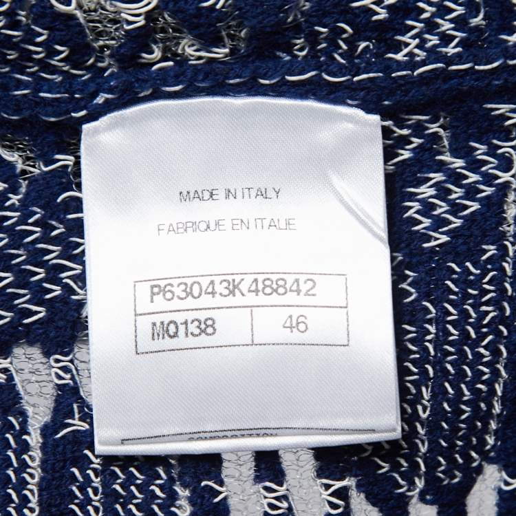 Pre Owned Chanel Navy Blue Camelia Patterned Knit Top XL