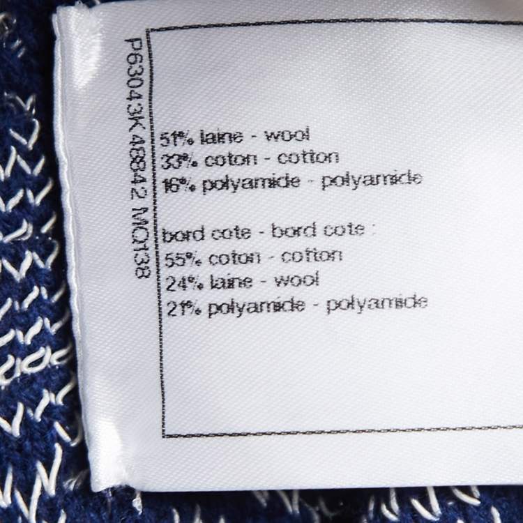 Pre Owned Chanel Navy Blue Camelia Patterned Knit Top XL