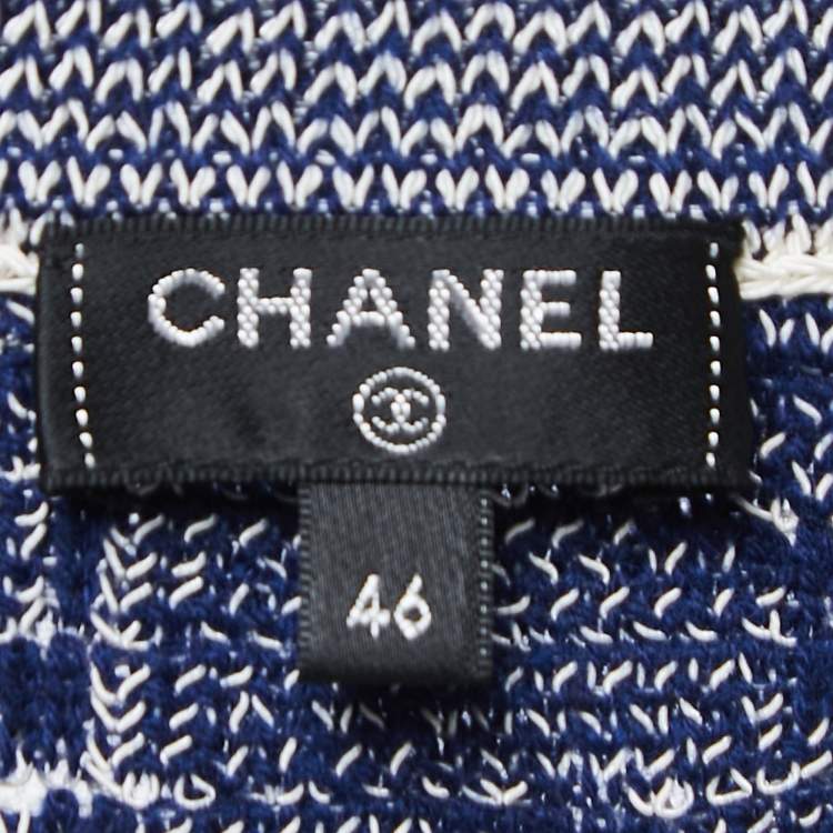 Pre Owned Chanel Navy Blue Camelia Patterned Knit Top XL