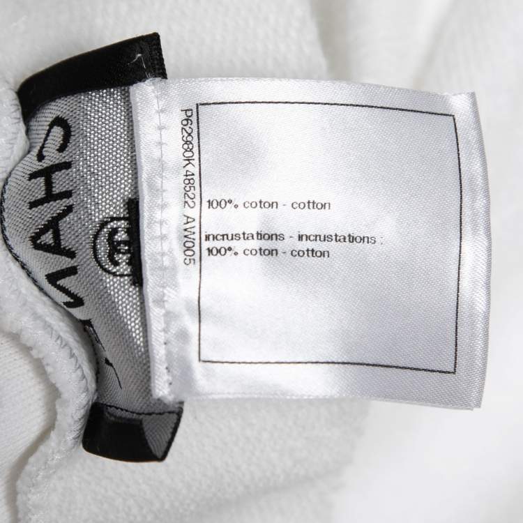 Pre Owned Chanel White Cotton Logo Detail Wide Leg Pants S