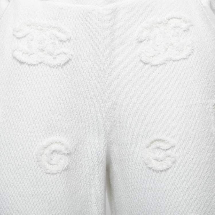 Pre Owned Chanel White Cotton Logo Detail Wide Leg Pants S