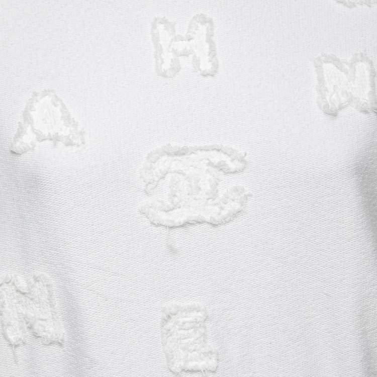 Pre Owned Chanel White Cotton Logo Detail Crew Neck Sweatshirt S