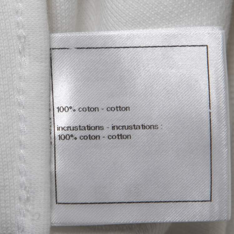 Pre Owned Chanel White Cotton Logo Detail Crew Neck Sweatshirt S