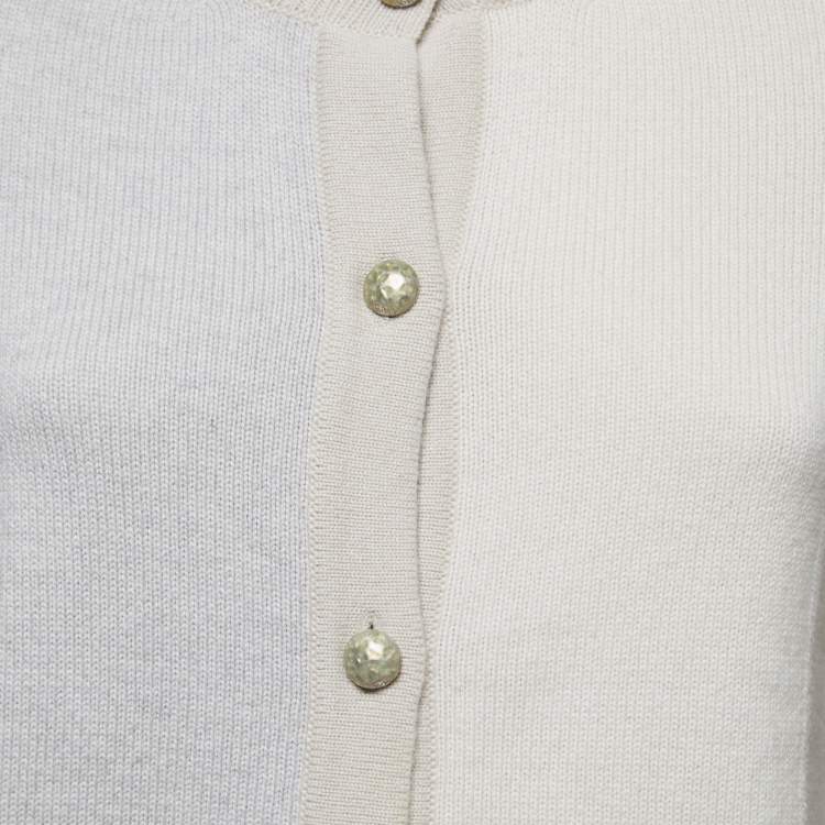 Pre Owned Chanel Beige Colorblock Cashmere Knit Button Front Cardigan M