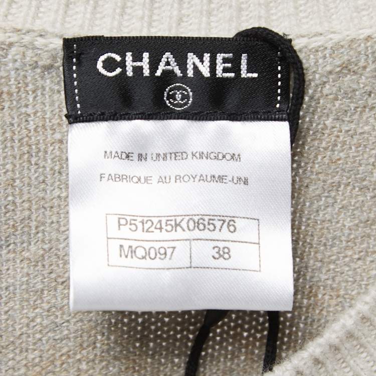 Pre Owned Chanel Beige Colorblock Cashmere Knit Button Front Cardigan M