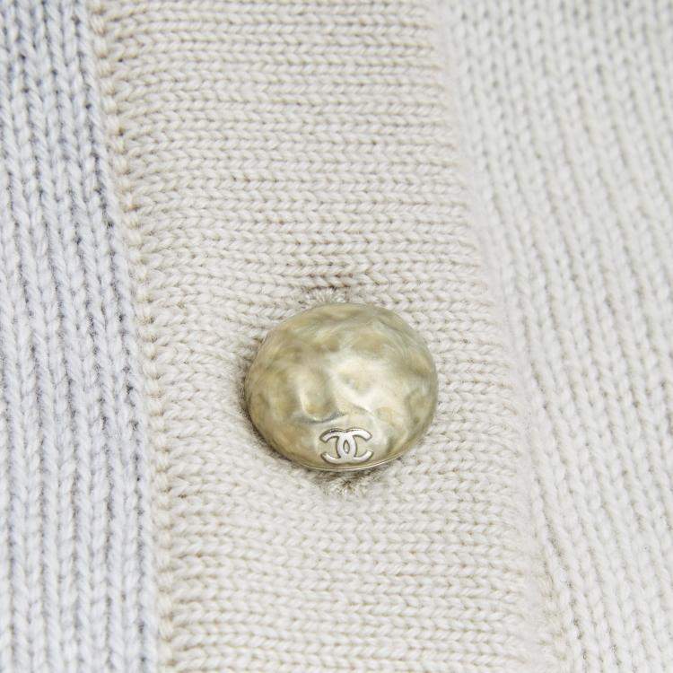 Pre Owned Chanel Beige Colorblock Cashmere Knit Button Front Cardigan M
