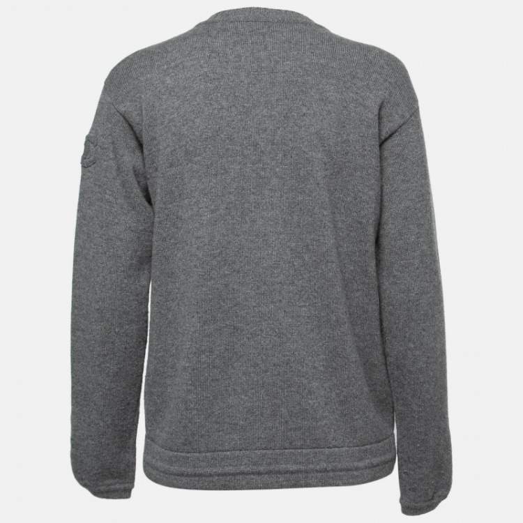 Pre Owned Chanel Grey Cashmere Silver Foil Detail Zip Up Sweater M